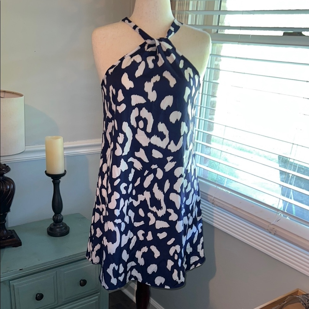 Chic Navy and White NWOT Halter Mini Dress Size Large